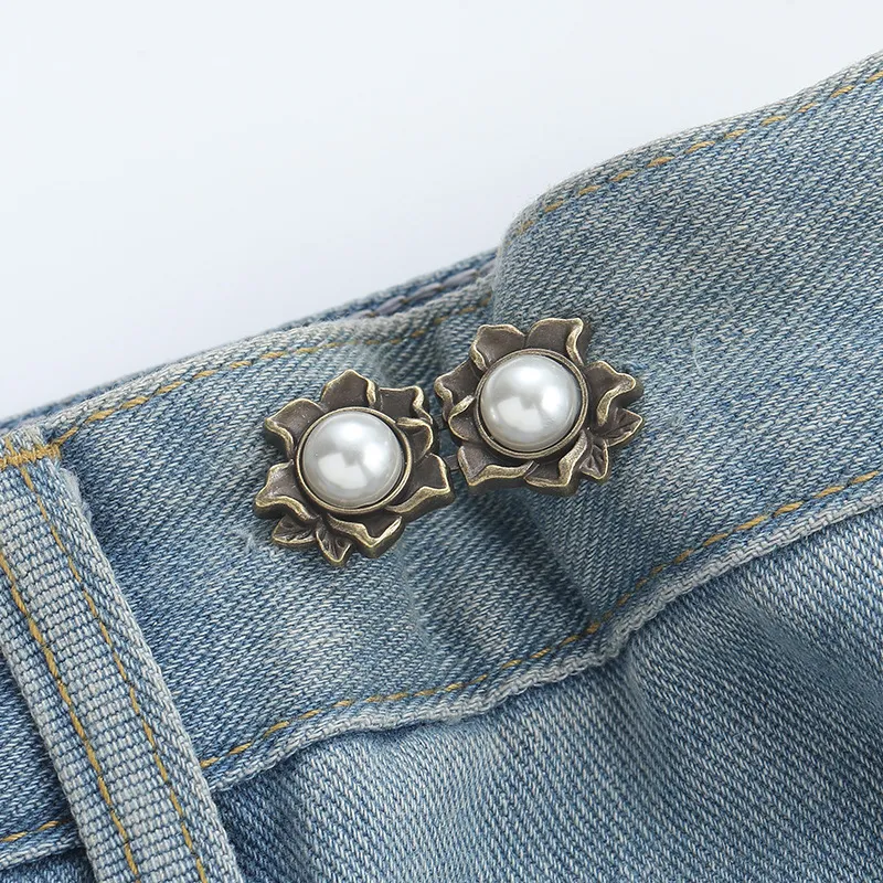 Pearl five-petal flower waist buckle-copper-alloy-1 pair