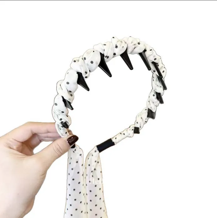Wave dot toothed headband-white-mixed material-1 piece