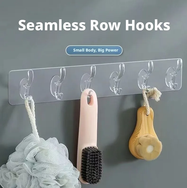 Unmarked six consecutive rows of hooks-transparent-acrylic-1 piece