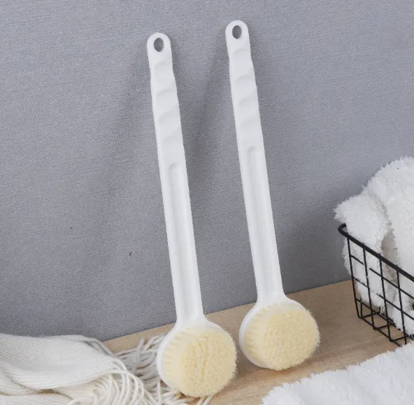 Long-handled bath brush-round-white-PP+PET-1 piece
