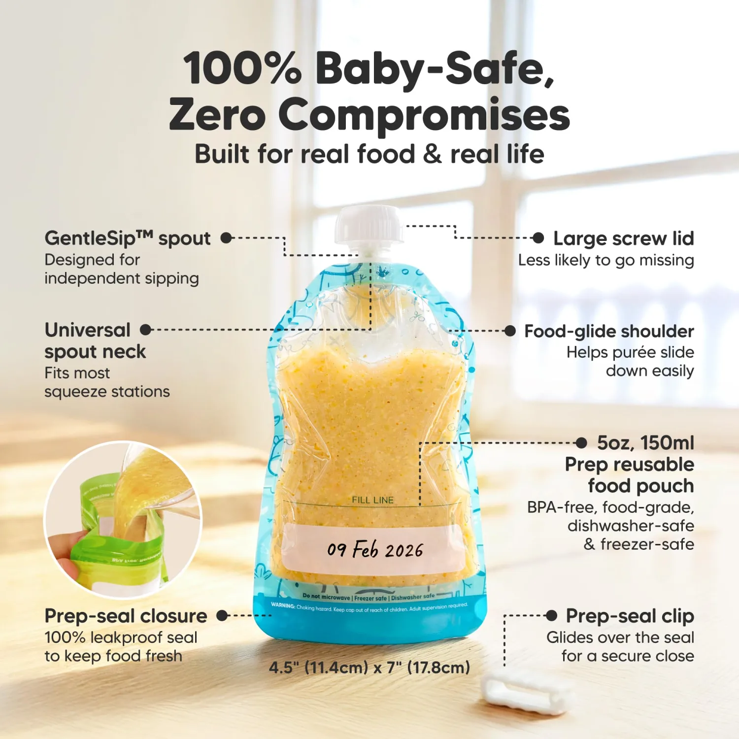12-Pack Reusable Baby Food Pouches Refillable – 5oz Reusable Pouches for Toddlers, Kids Squeezable Yogurt, Apple Sauce, Fruit Smoothie, Baby Puree Container, Homemade Baby Food Essentials (Little Zoo)