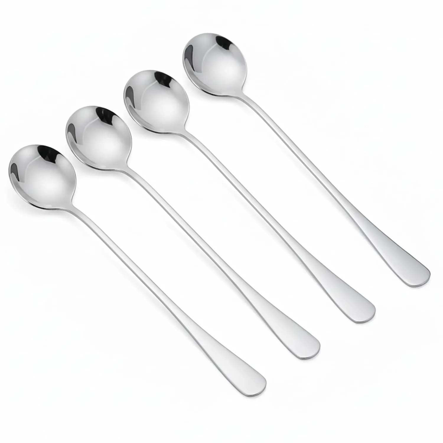 7.2-Inch Long Handle Coffee Spoons Set of 4, Stainless Steel Espresso Spoons & Stirring Spoons for Coffee Bar, Silver Metal Demitasse Spoons for Tall Latte Mugs, Iced Tea, Yogurt & Dessert