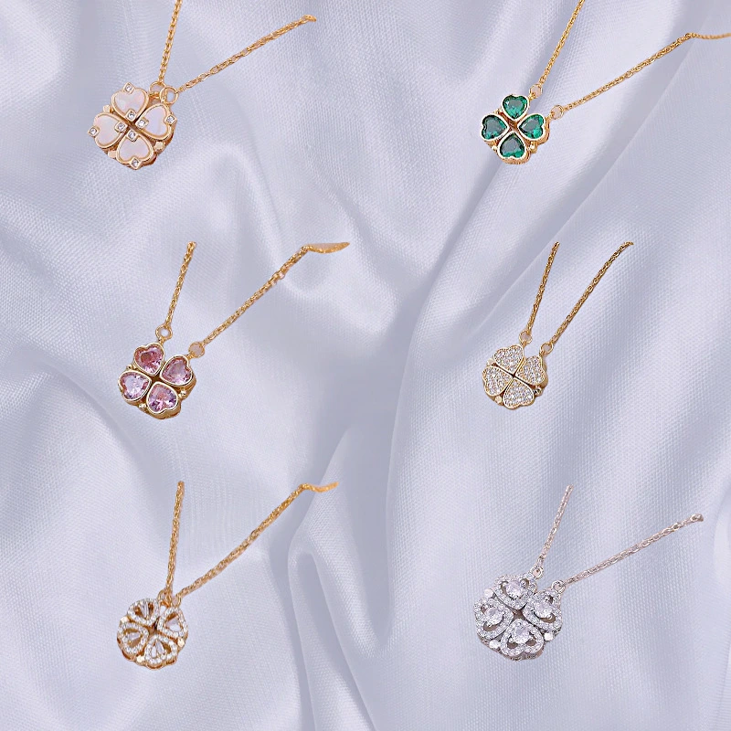 Open And Close Four-leaf Flower Dual-wear Heart-to-heart Necklace