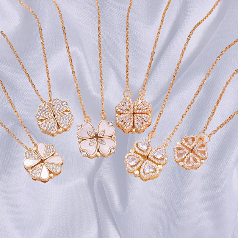 Open And Close Four-leaf Flower Dual-wear Heart-to-heart Necklace