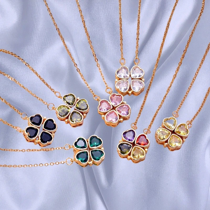 Open And Close Four-leaf Flower Dual-wear Heart-to-heart Necklace