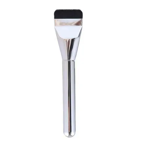 1-shaped foundation brush-with protective cover-silver-fiber wool + plated handle-1