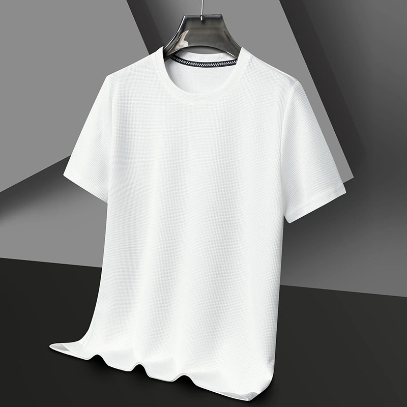 Summer Solid Color Men's Polyester Round Neck T-shirt