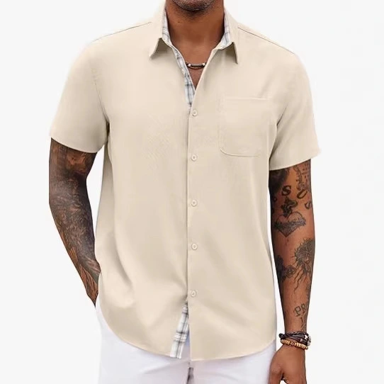Loose-fitting Solid-color Linen Shirt For Men