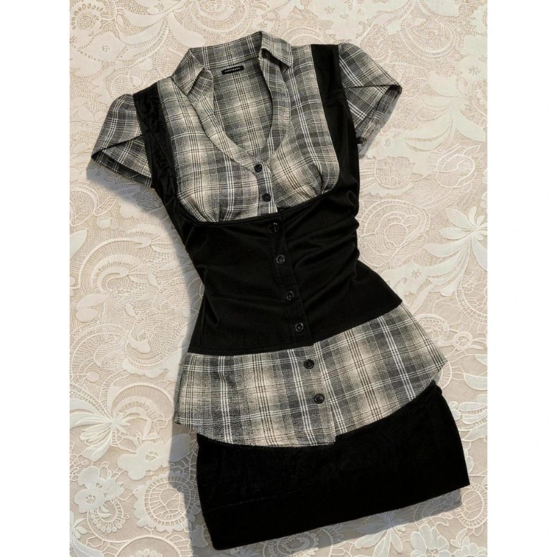 Nostalgic Film Style Summer New Retro Defined-Waist Top And Flirty Skirt