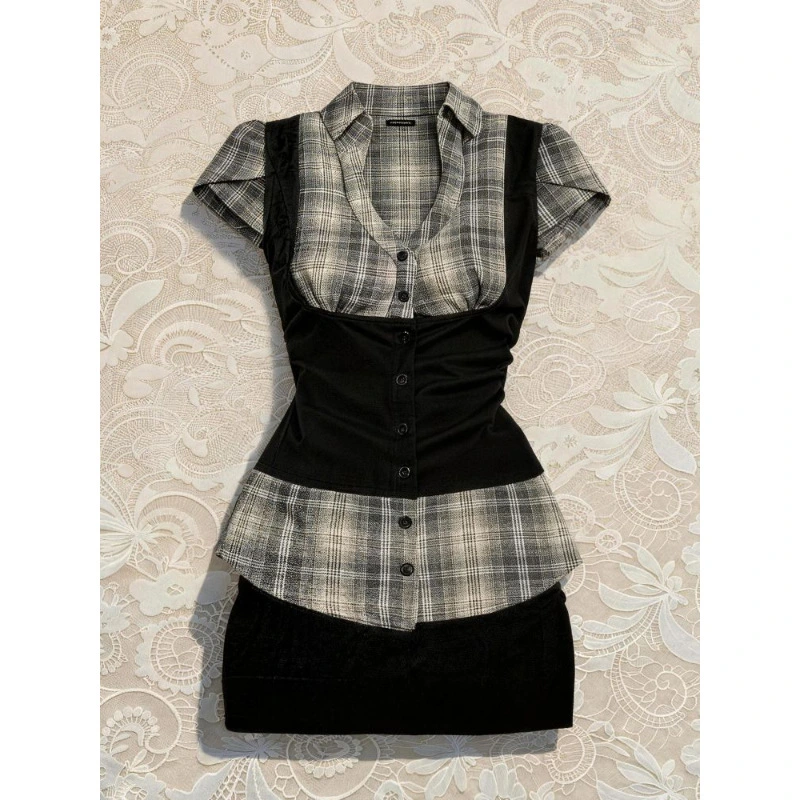 Nostalgic Film Style Summer New Retro Defined-Waist Top And Flirty Skirt