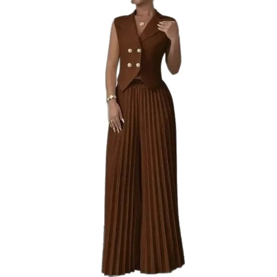 Vest And Pleated Skirt Pants Set For Women