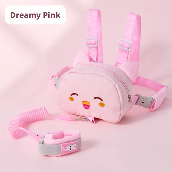 Children's anti-loss rope backpack-contains 2 meters of anti-loss rope-pink-knitted material + steel wire rope-1 piece