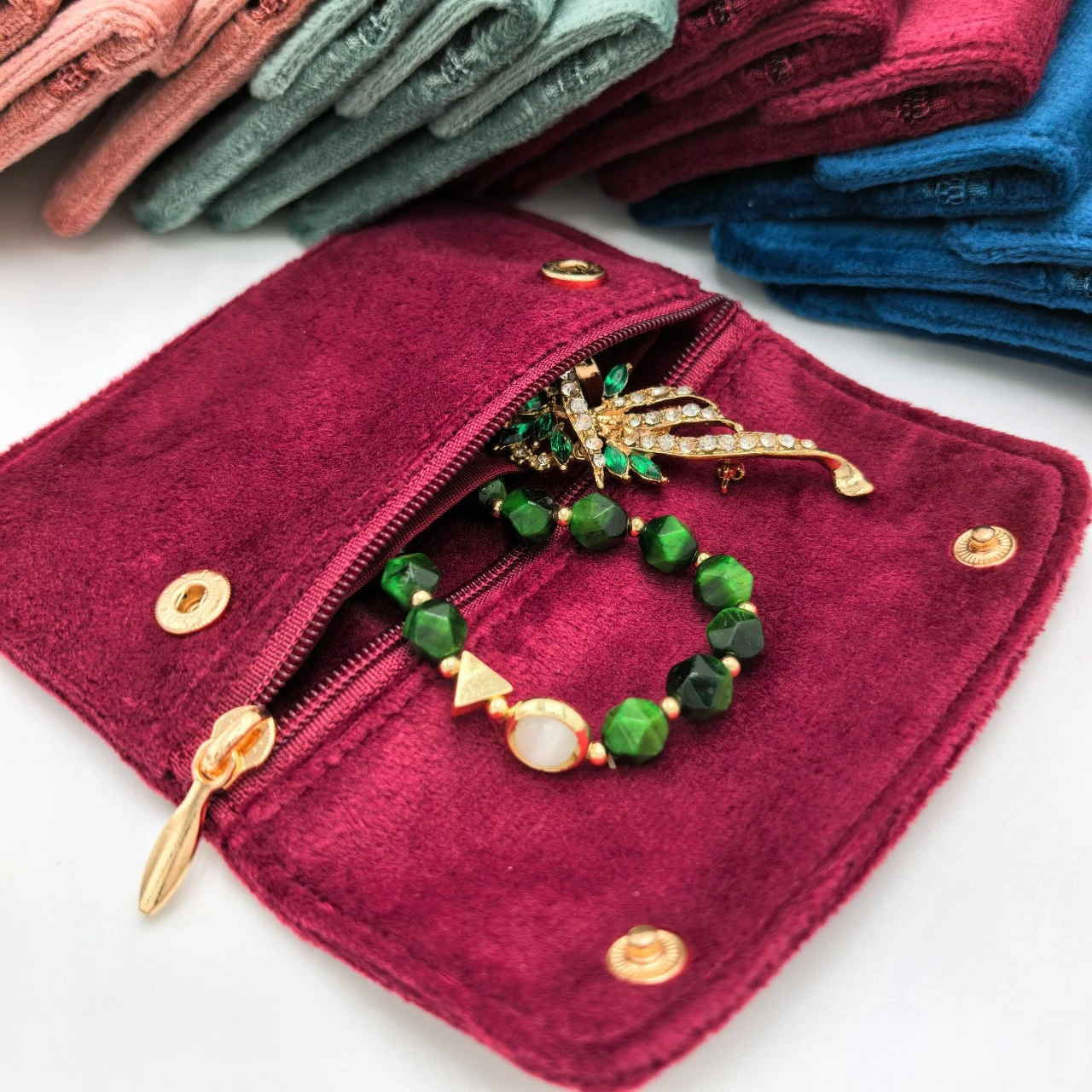 Retro Jewelry Bag Portable Zippered Velvet Pouch