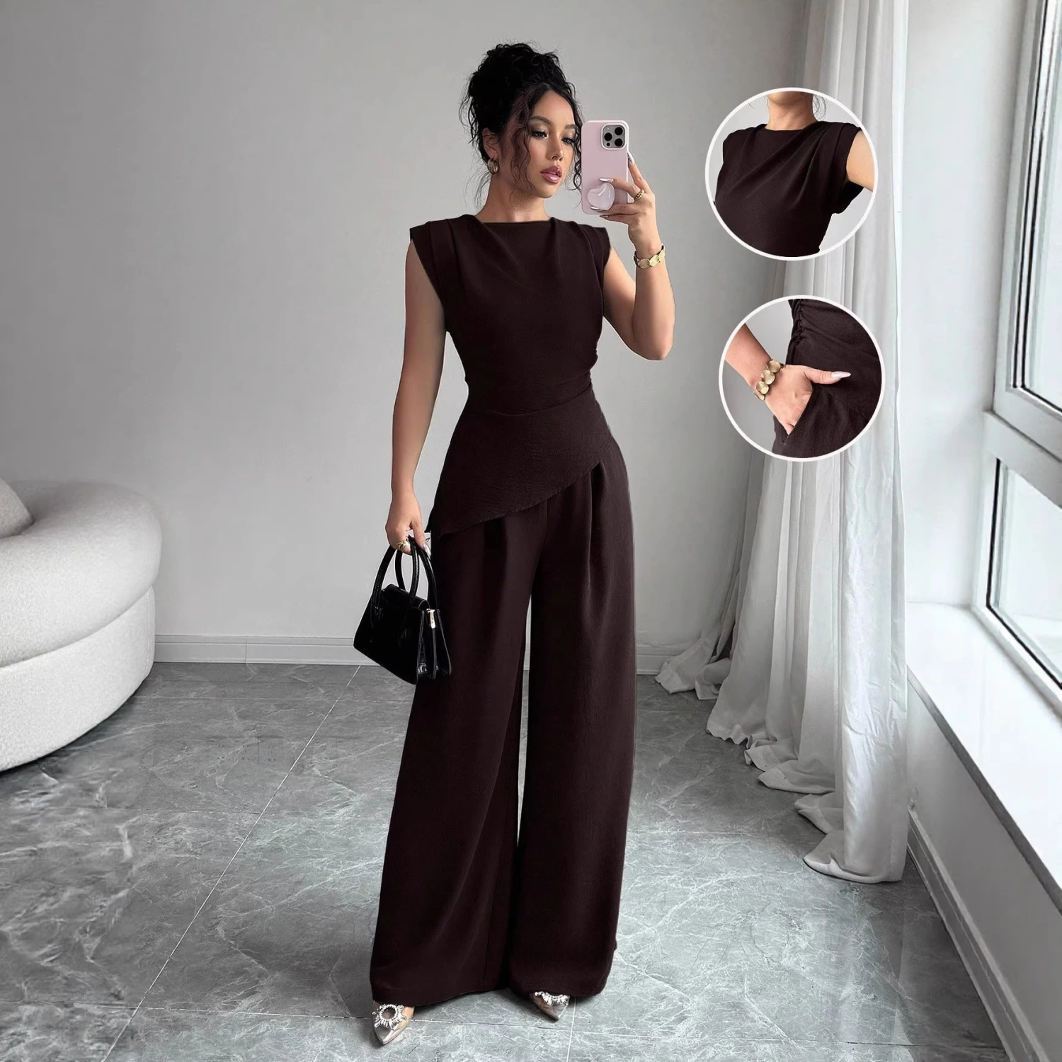 Irregular Hem Top And Wide-leg Pants Two-piece Set