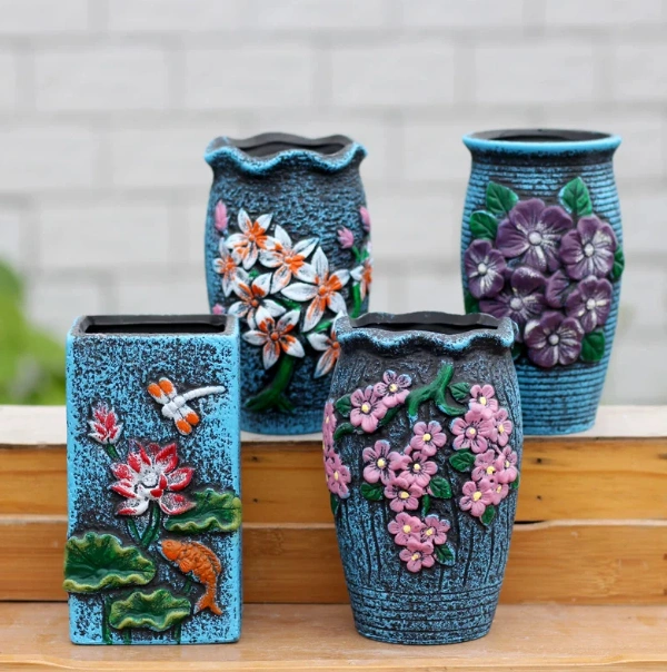 Hand-painted Rustic Ceramic Flower Pot