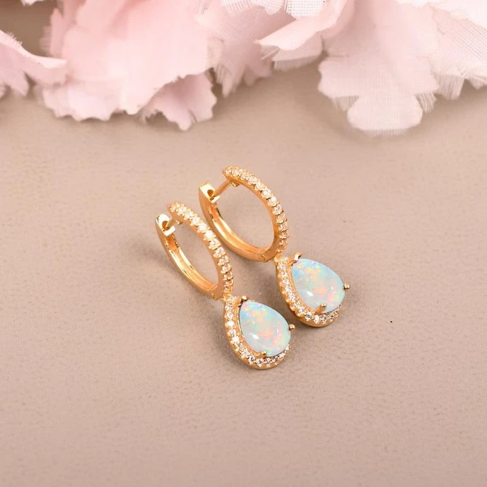 Geometric Waterdrop Opal Earrings