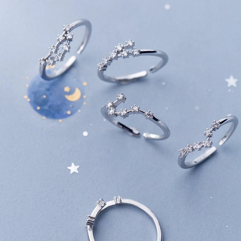 Zircon Silver-Plated Twelve Zodiac Signs Adjustable Open Ring