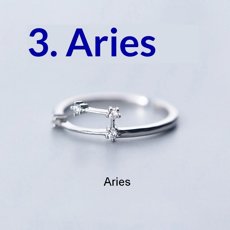 Zircon Silver-Plated Twelve Zodiac Signs Adjustable Open Ring