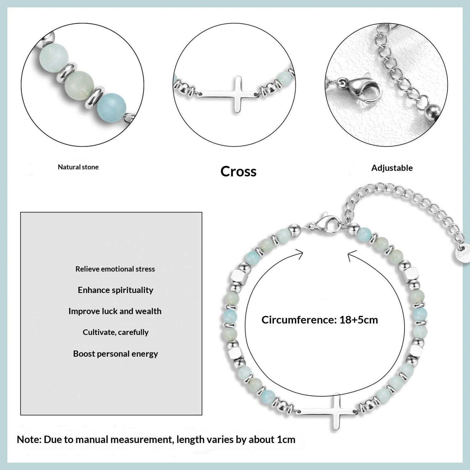Natural Stainless Steel Cross Beaded Bracelet Card