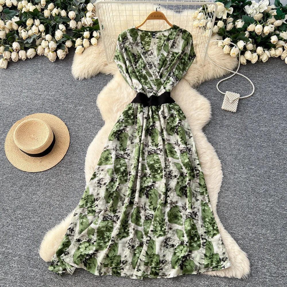 High-waisted Cinched-waist A-line Maxi Dress