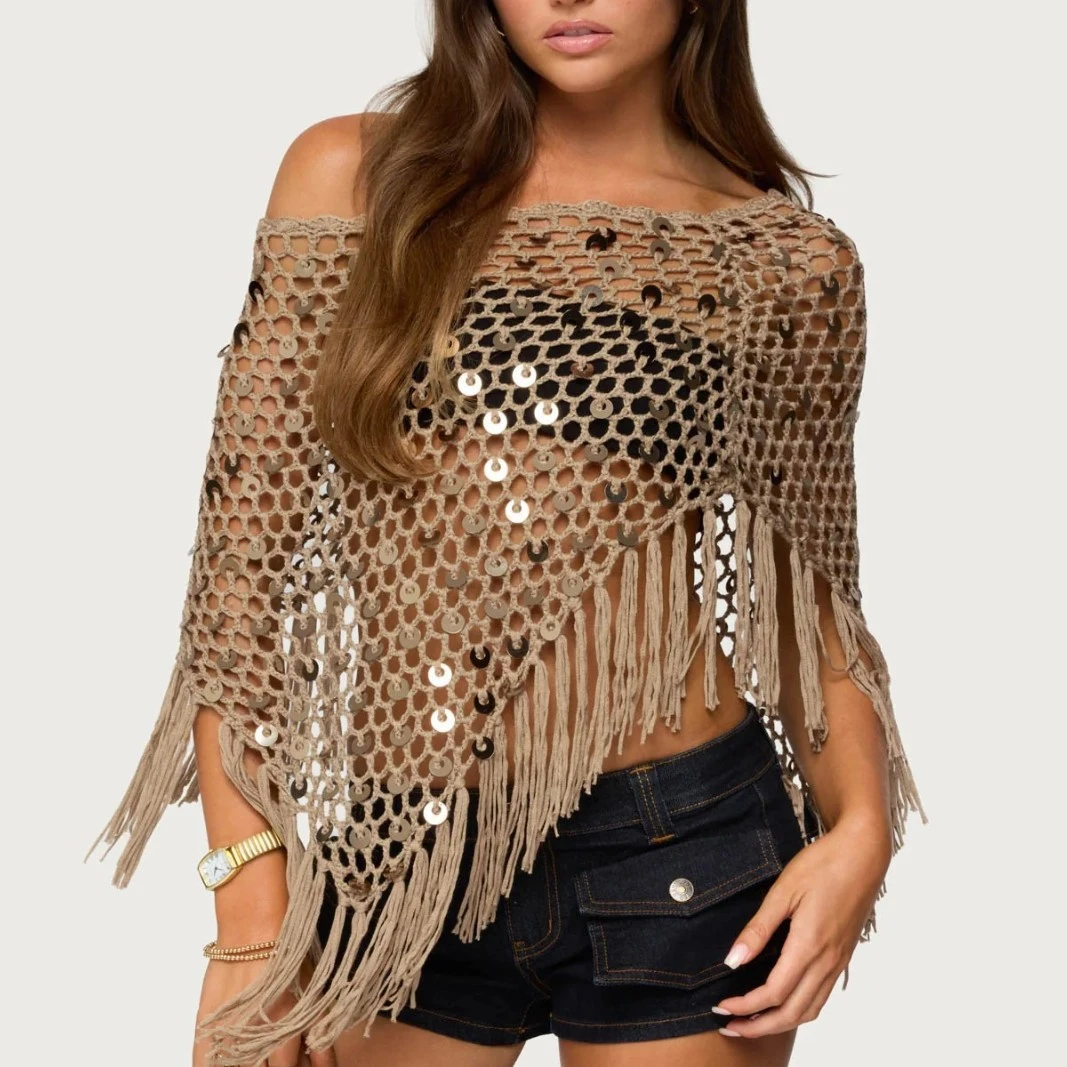 European And American Handmade Sequin-Embroidered Triangle Scarf Shawl Cloak