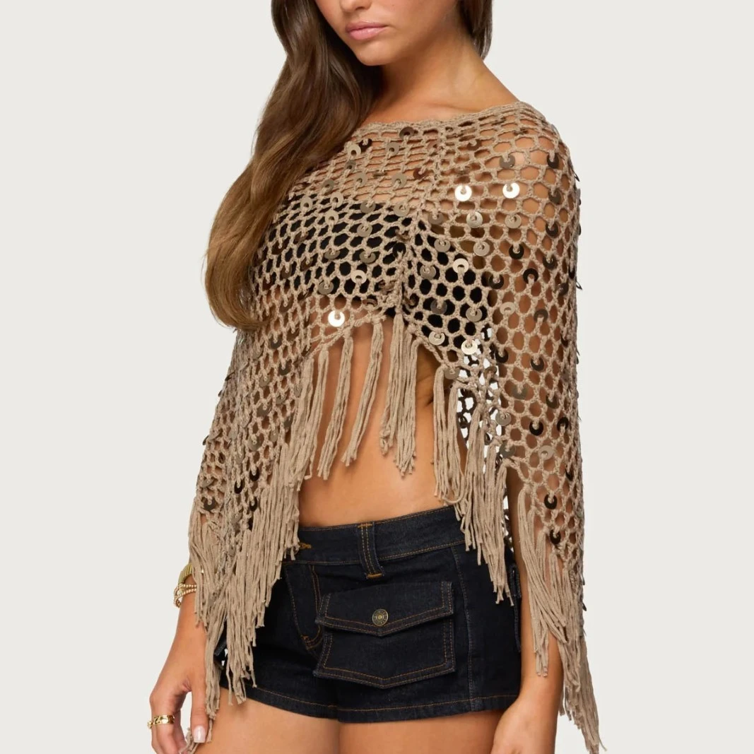 European And American Handmade Sequin-Embroidered Triangle Scarf Shawl Cloak