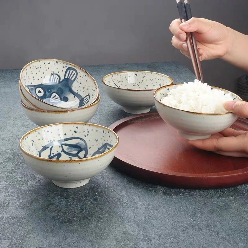 Japanese-style Ceramic Tableware Cartoon Retro Sesame-dot Pattern