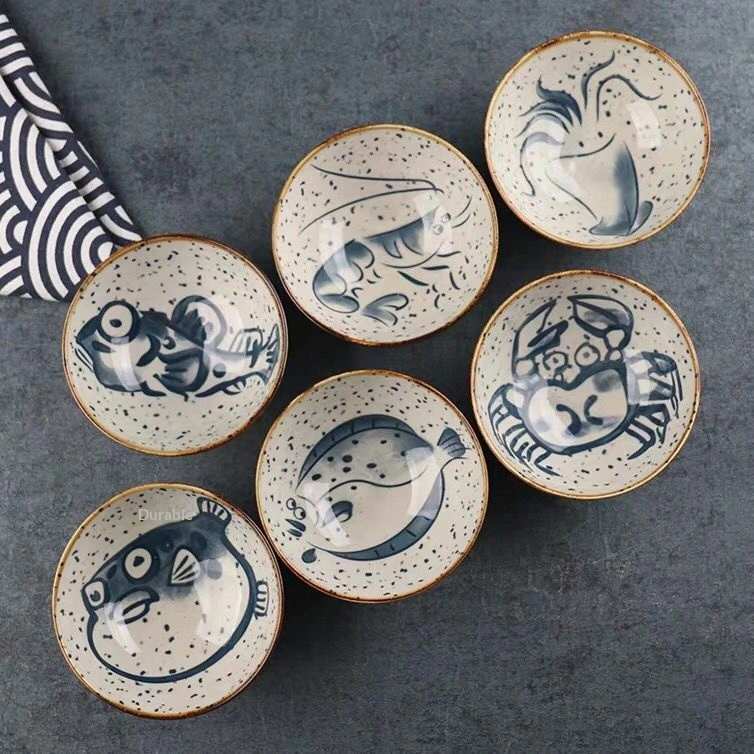 Japanese-style Ceramic Tableware Cartoon Retro Sesame-dot Pattern