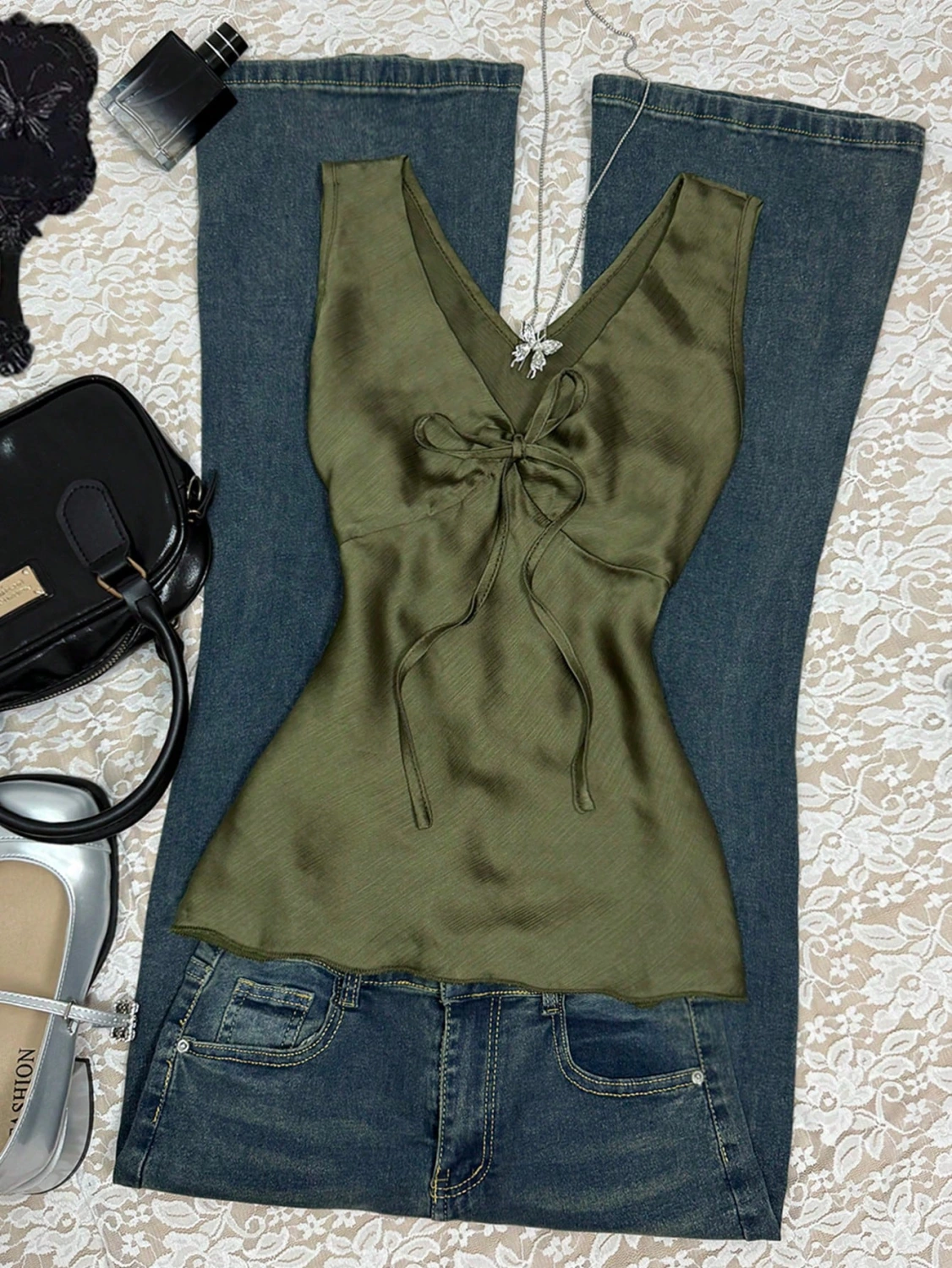 V-neck Lace-up Bow Tie Fresh-style Top