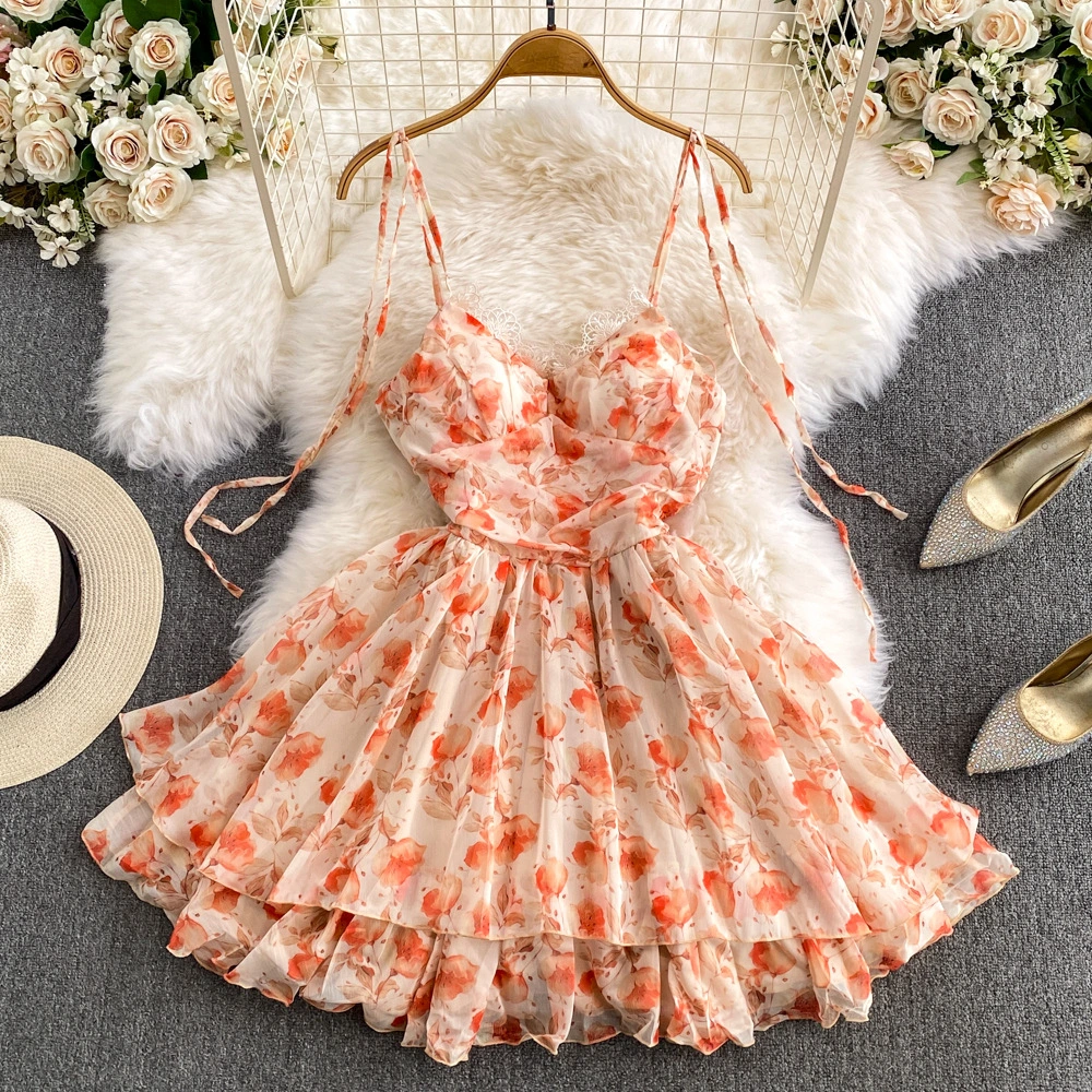 Chiffon Floral Patchwork Lace Slip Dress