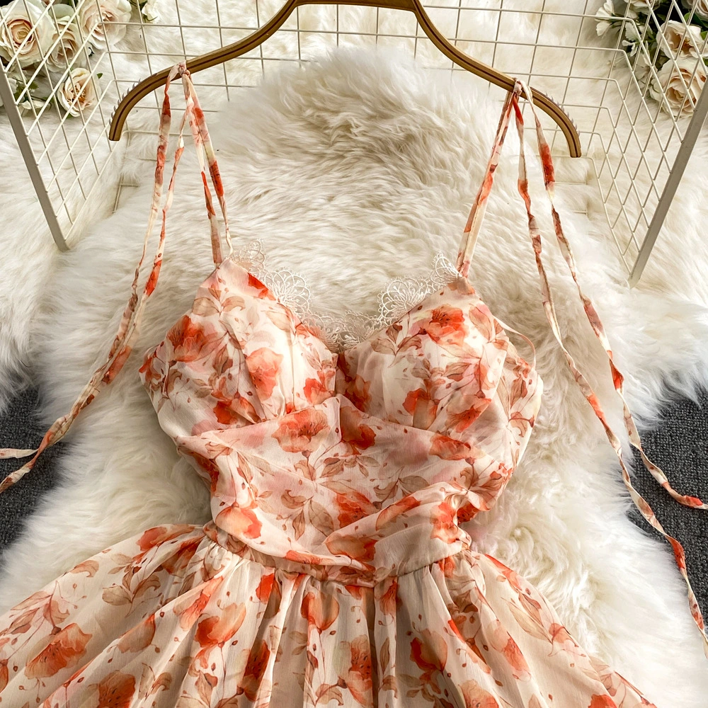 Chiffon Floral Patchwork Lace Slip Dress
