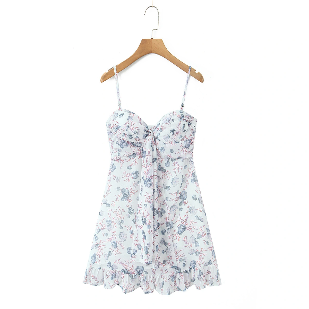 Floral-print Bustier Dress With Ruching And Fluttering Ribbons