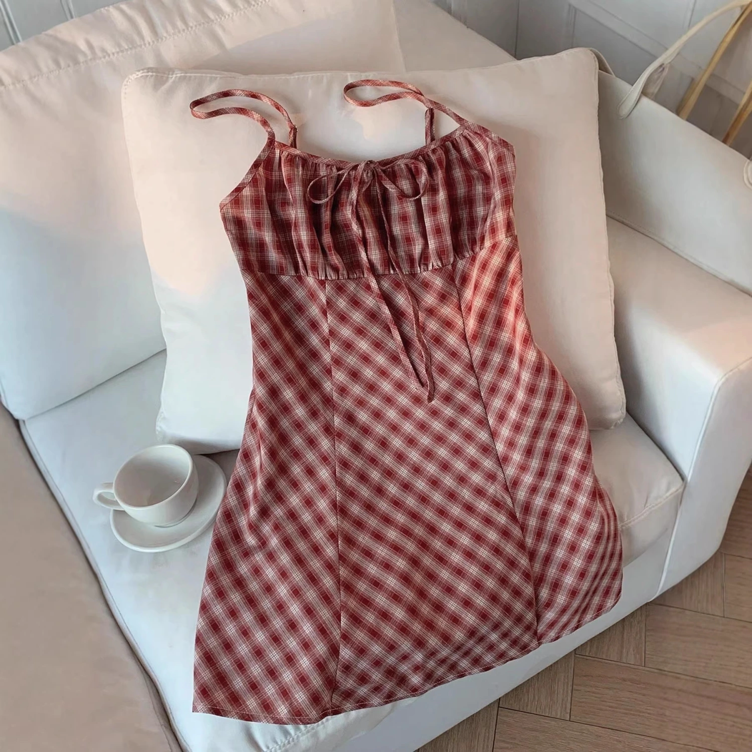 European And American Fresh Plaid Suspender Dress