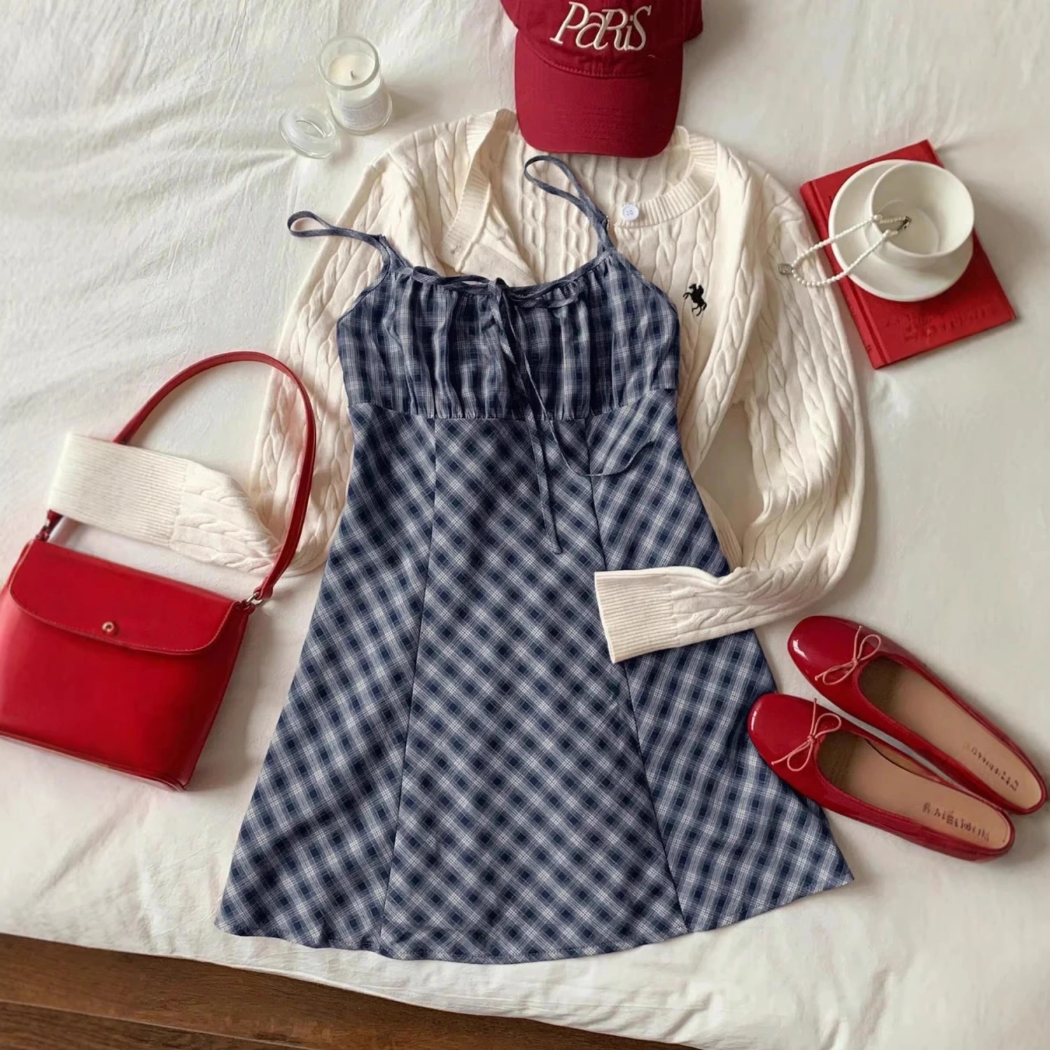 European And American Fresh Plaid Suspender Dress