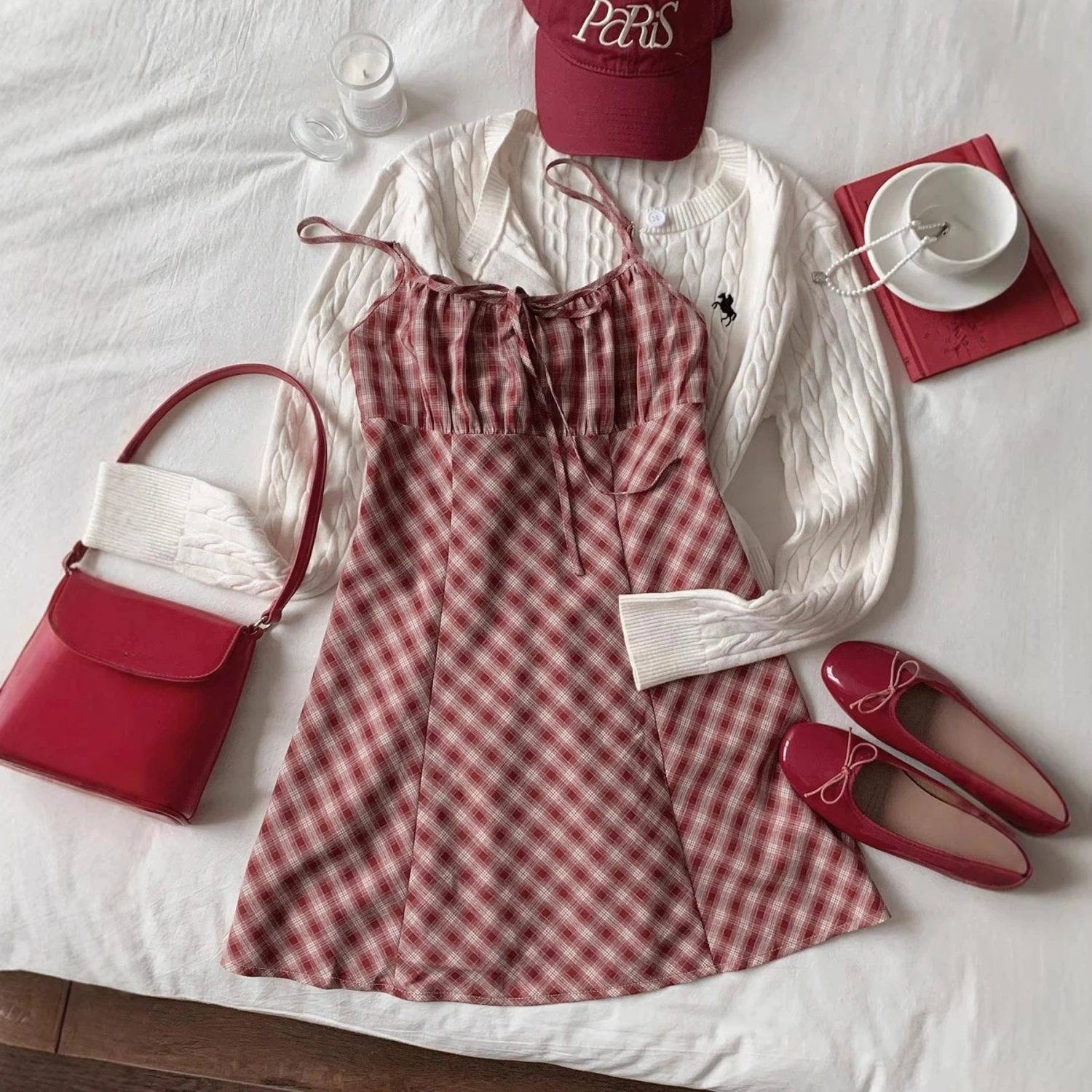 European And American Fresh Plaid Suspender Dress