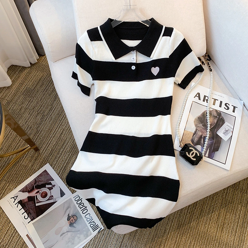 Polo-neck Striped Dress For Women