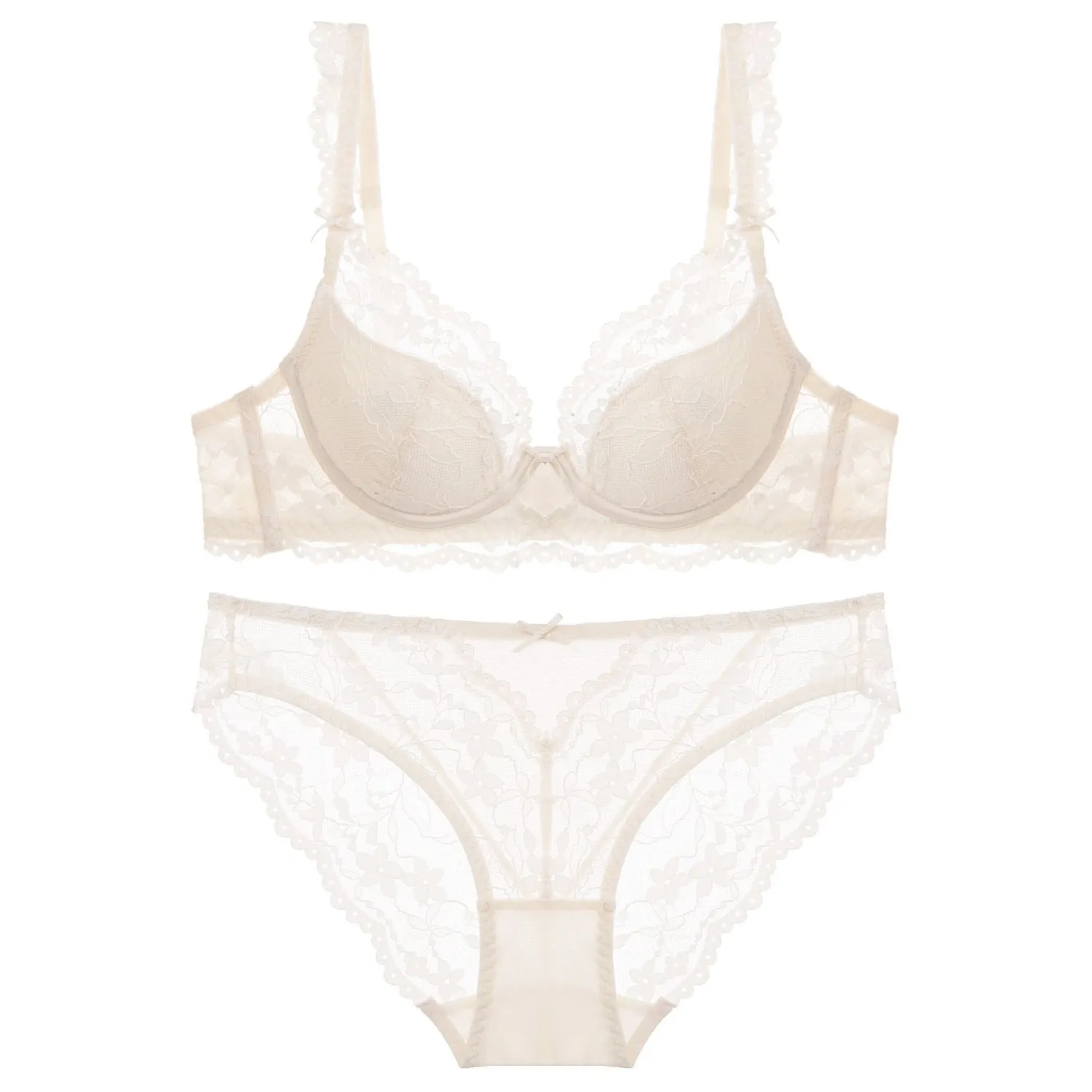 Lace Push Up Bra Set - Thin Soft Cup Bust Enhancing Bra With Spillover Control And Gathering Design