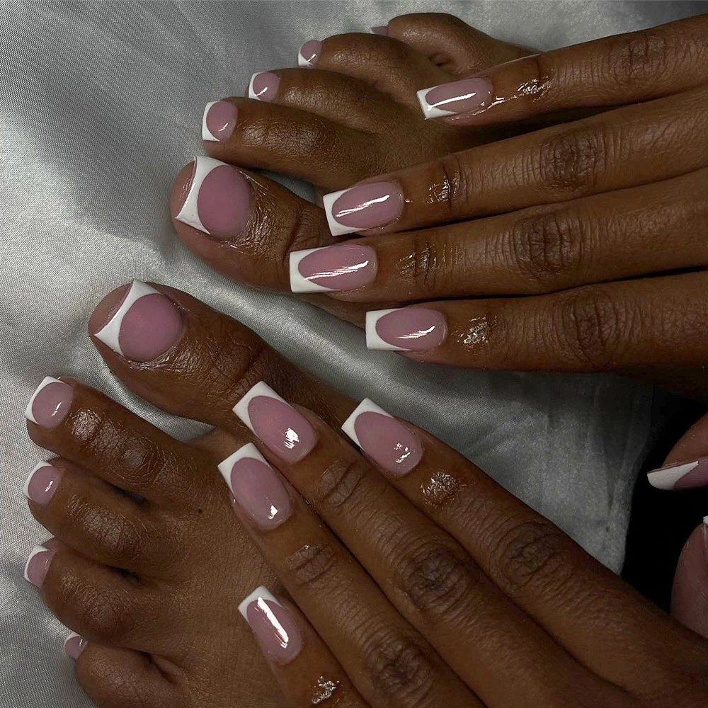 60-piece Set Of Square French Matte Nail Tips