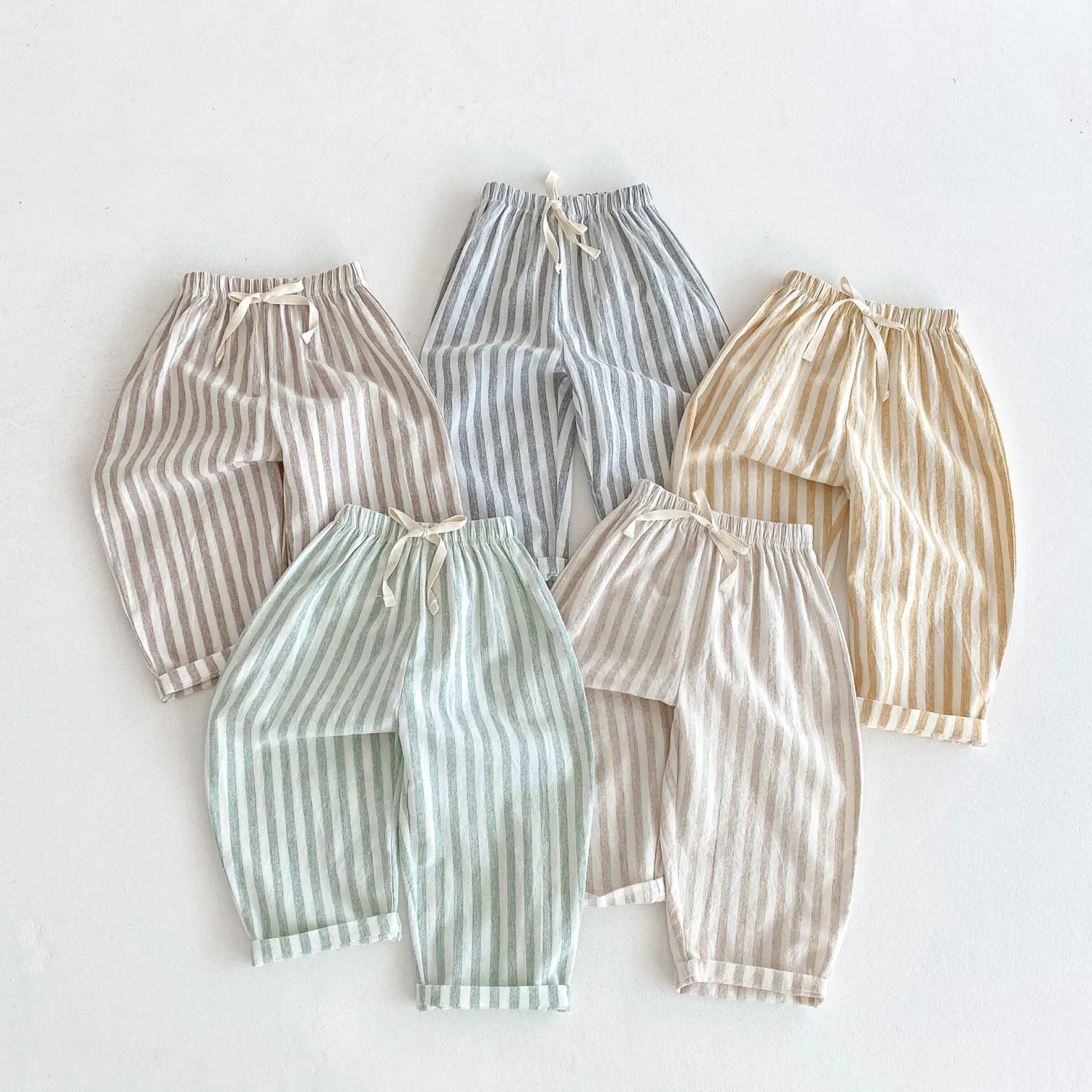 Children's Striped Lace-up Casual Pants