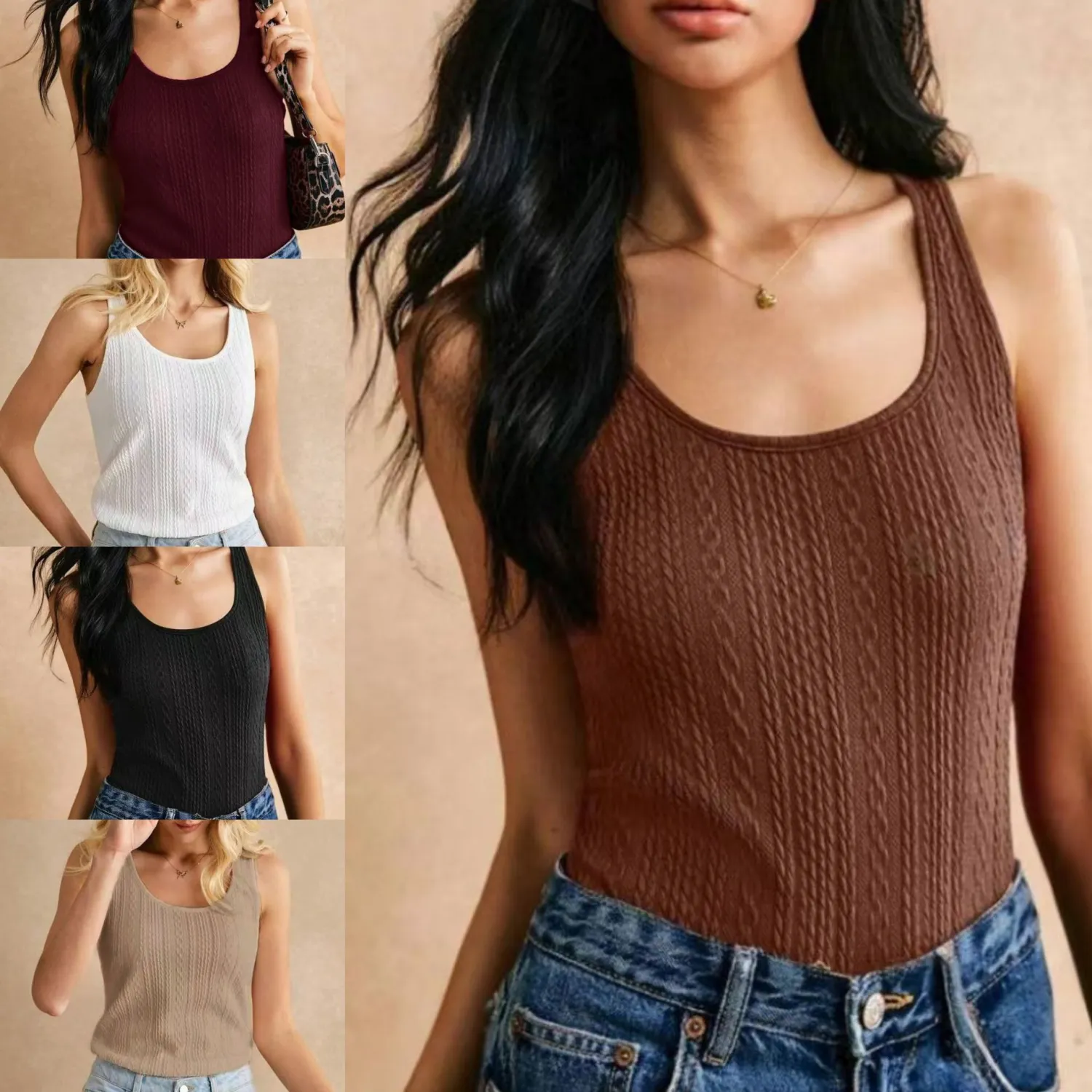 Strap Vest Loose Cross-Border Jacquard Knitted Top For Women