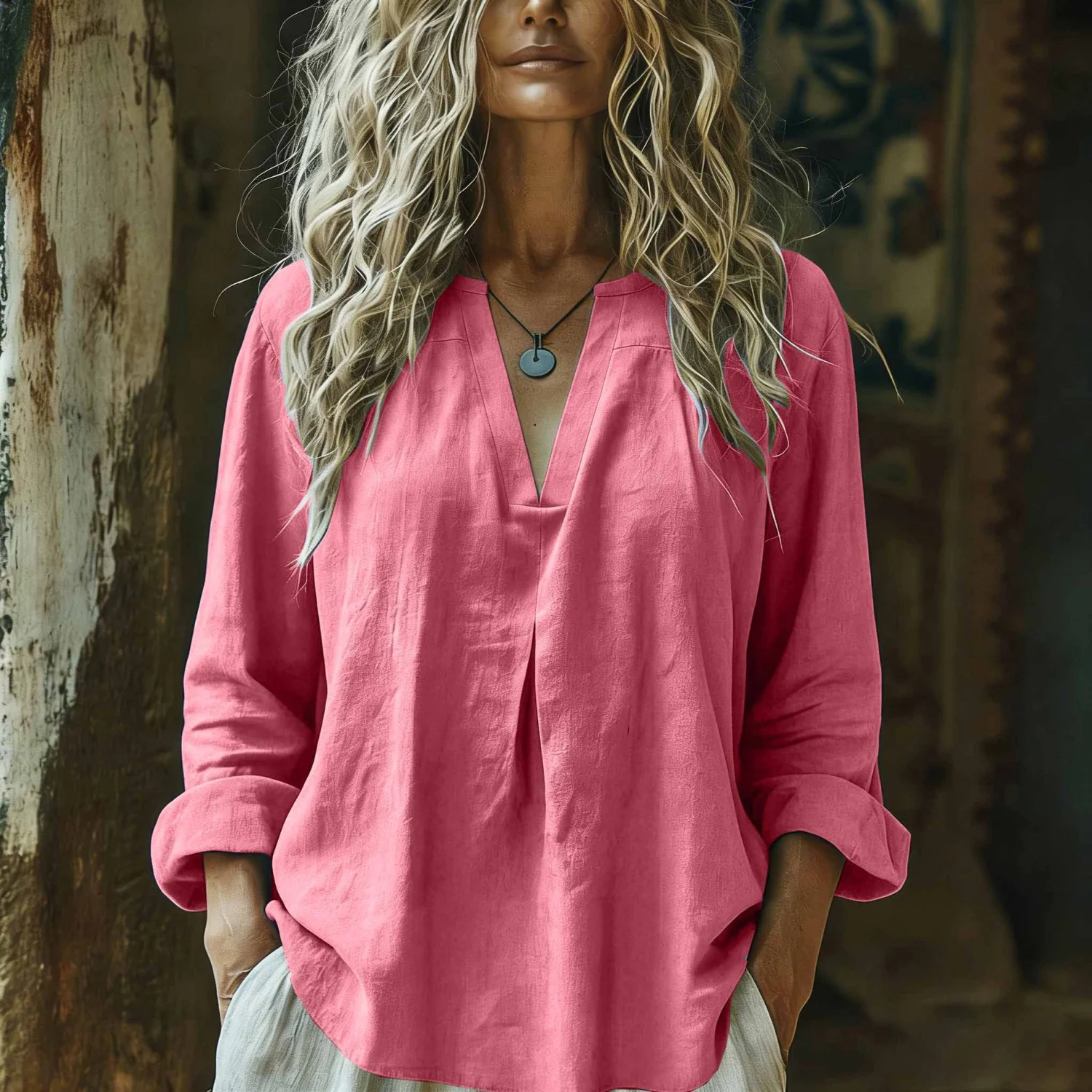 Women's Casual Cotton-Linen Shirt Best-Selling Solid Color