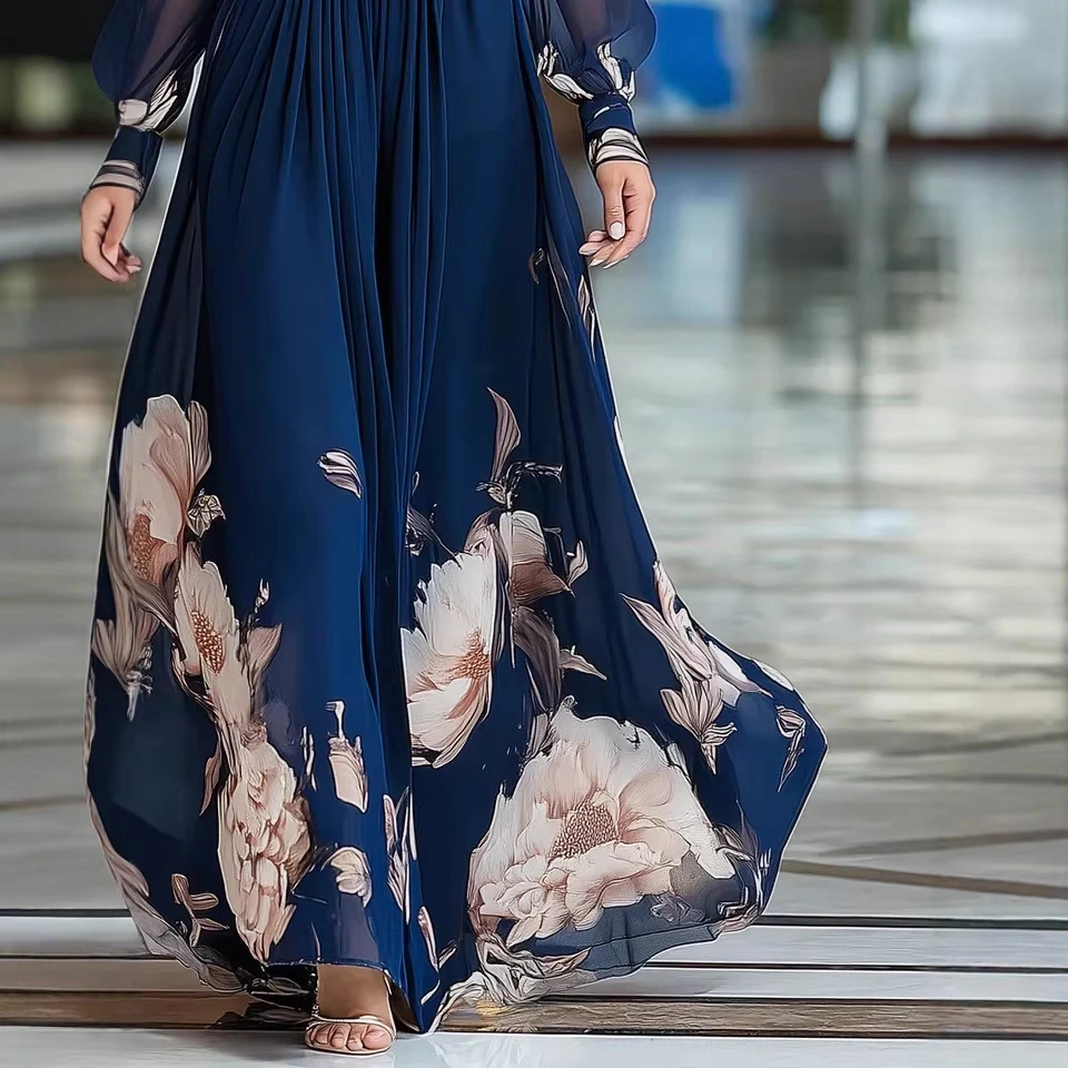 Long Mesh-Panel French-style Slim-fit Dress