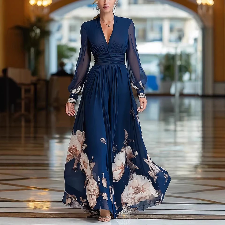 Long Mesh-Panel French-style Slim-fit Dress