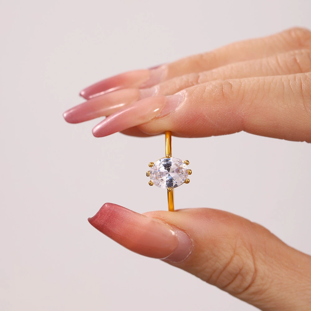 Geometric Oval Zircon Ring For Women