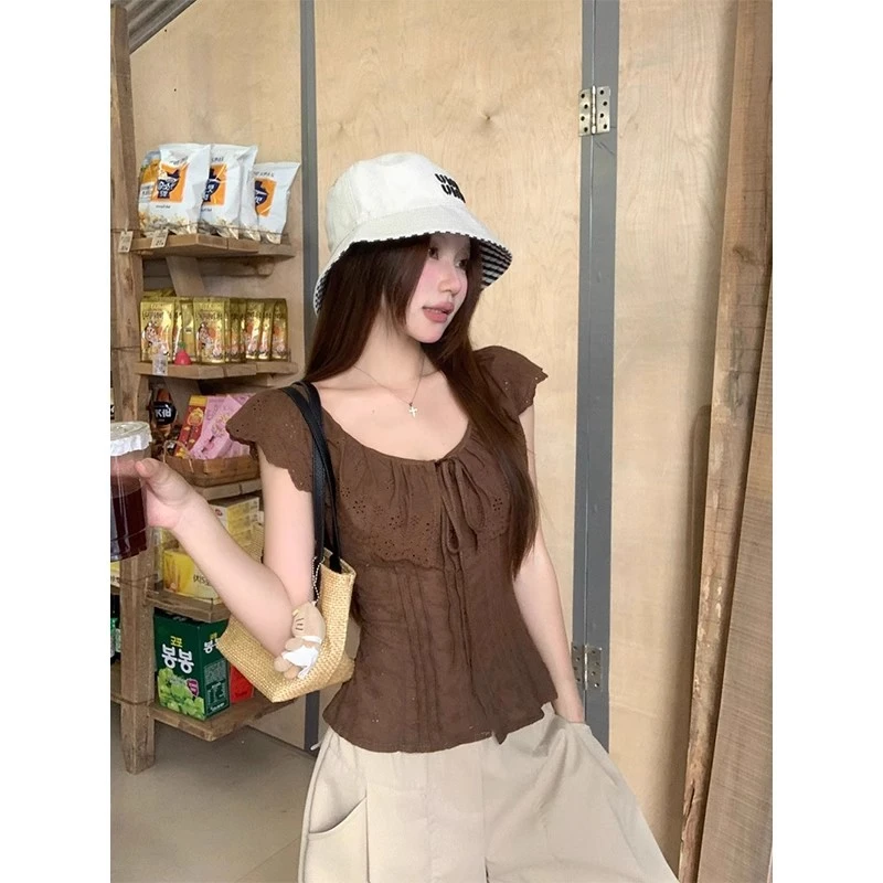 French-style Ruffled-edge Blouse Top For Women
