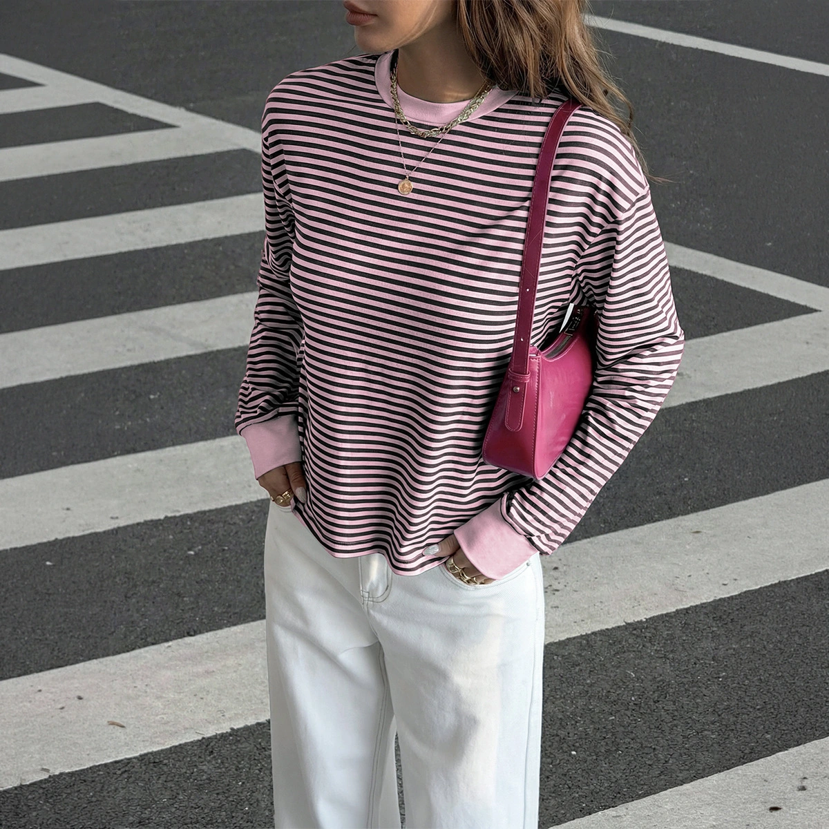 SpringSummer Fashionable Commuter Striped Long Leeve Top