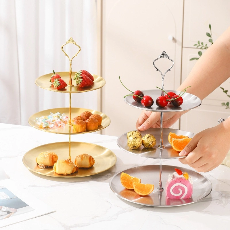 Stainless Steel Fruit Plate Three-Tier Cake And Pastry Tray