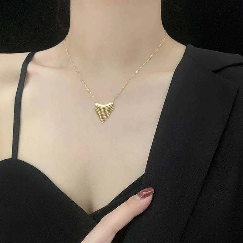 Elegant Womens Titanium Steel Pendant Tassel Necklace