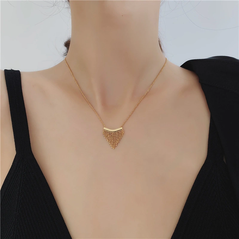 Elegant Womens Titanium Steel Pendant Tassel Necklace