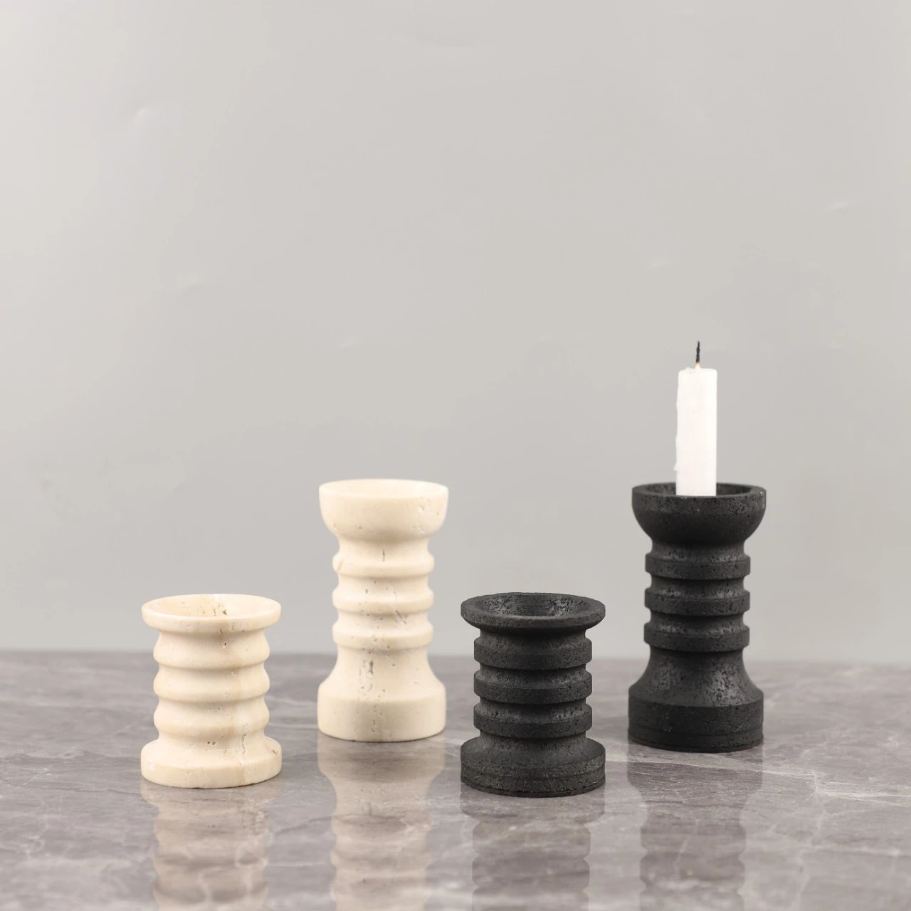 Modern Minimalist Wabi-Sabi Style Natural Limestone Round Candle Holder Table Decor